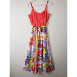 Robbie Bee Women Dress Size 10 Maxi Mod Flower Blossoms Tropical Beach Empire